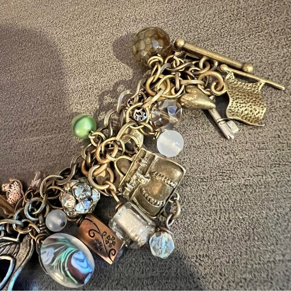 Loaded Multi-Color Charm Bracelet/beads/Brass/Silver W/Toggle - Picture 10 of 12